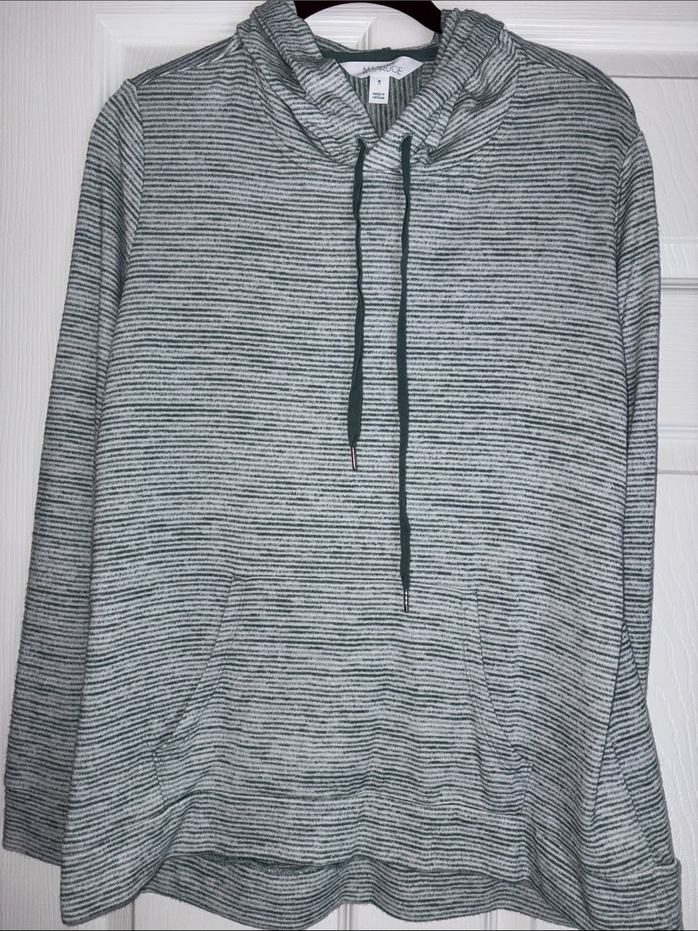 Market & Spruce Heathered Green Striped Hooded Pullover